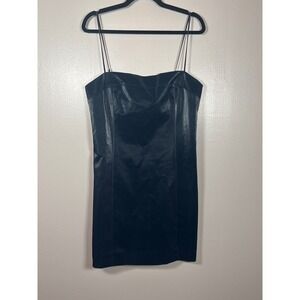 NWT Love Bonito Navy Blue Faux Leather Mini Dress Spaghetti Strap Womens 10